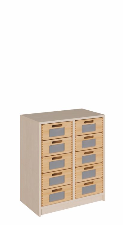K Schrank 80 x 69 cm, 10 Massivholzschübe mit Sichtfenster